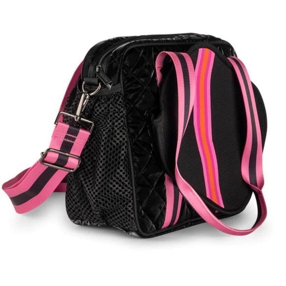 Haute Shore Couture Quilted Pickle Ball Tote Bag Black/Pink 2 Regular Racquets - Picture 5 of 10